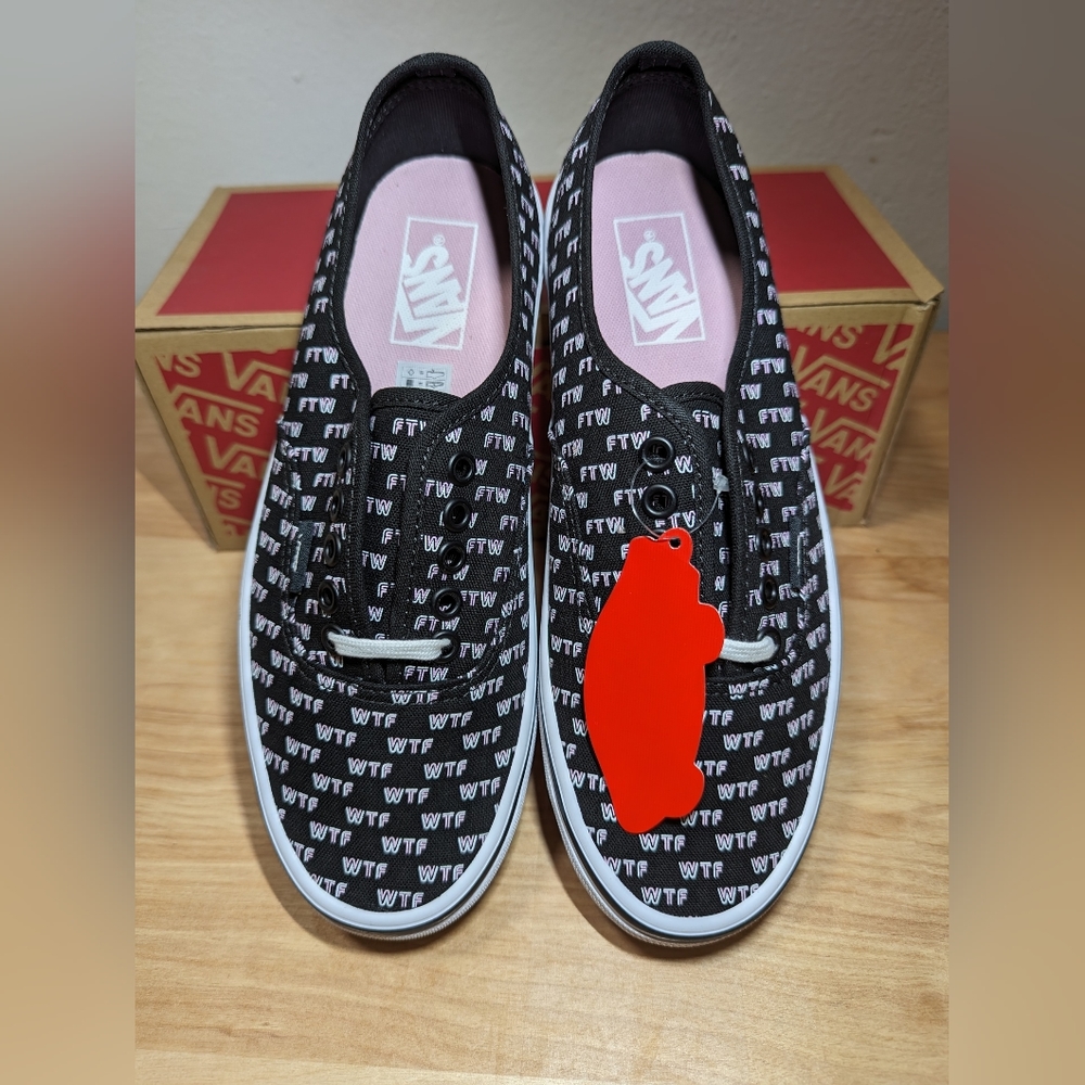 VANS AUTHENTIC LOW TOP SAYING BLACk UNISEX SHOE NEW
